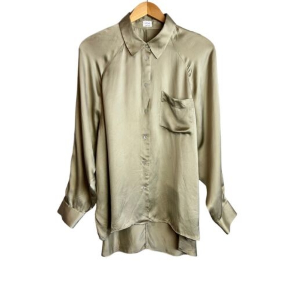 Aritzia WILFRED satin-y boyfriend fit long sleeve button up blouse